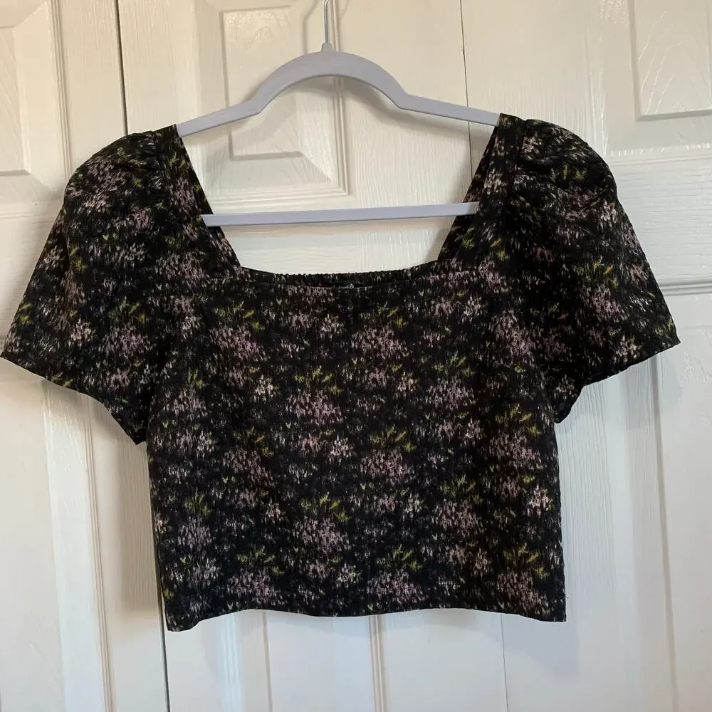 Madewell Hopewell Puff-Sleeve Crop Top Dark Floral Size XS